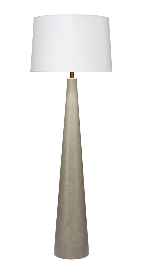Jamie Young Co. Alps Steel Floor Lamp With Hand-Rubbed Warm Grey Finish, White Linen Drum Shade, Mid-Century Flair 9ALPSPFLGRAY