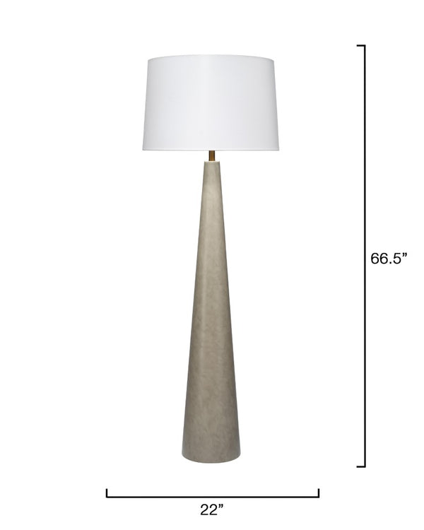 Jamie Young Co. Alps Steel Floor Lamp With Hand-Rubbed Warm Grey Finish, White Linen Drum Shade, Mid-Century Flair 9ALPSPFLGRAY