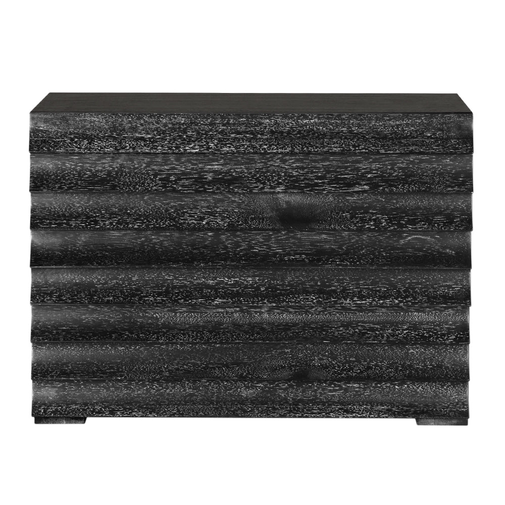 Frederico Four Drawer Console in Cerused Walnut Brutalist Sculptural Entryway Cabinet