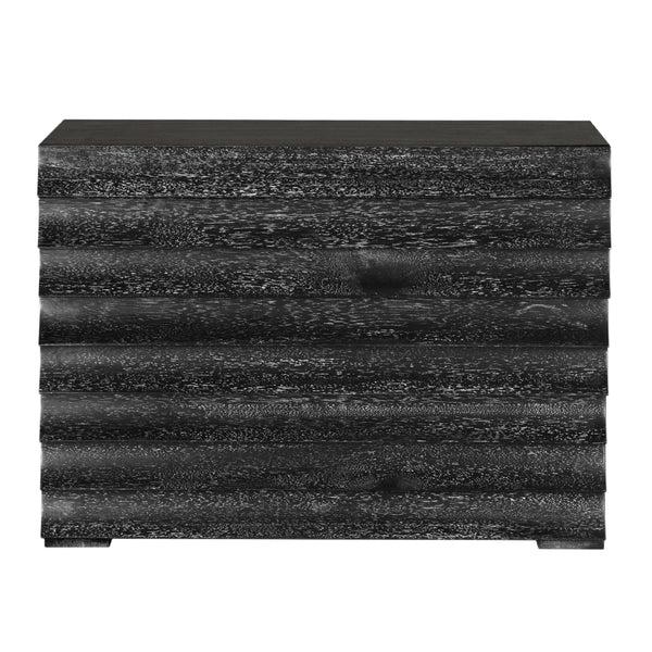 Frederico Four Drawer Console in Cerused Walnut Brutalist Sculptural Entryway Cabinet
