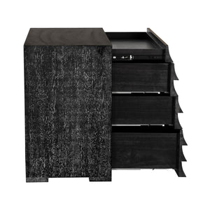 Frederico Four Drawer Console in Cerused Walnut Brutalist Sculptural Entryway Cabinet