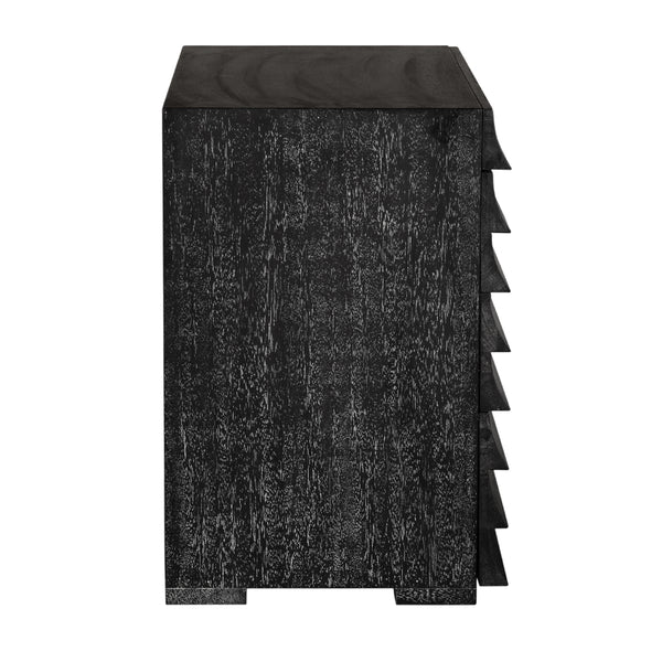 Frederico Four Drawer Console in Cerused Walnut Brutalist Sculptural Entryway Cabinet