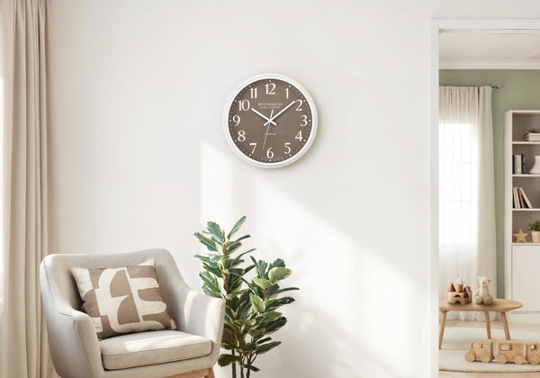 Monarch Specialties Clocks, Sleek 12" Round Wall Clock With Dark Bronze Dial, Silent Quartz Movement, Modern Accent BROWN,WHITE I 9115