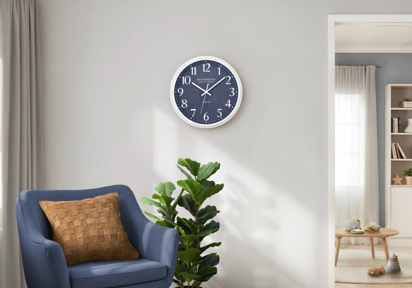 Monarch Specialties Clocks, Sleek 12" Round Wall Clock With Dark Bronze Dial, Silent Quartz Movement, Modern Accent BLUE,WHITE I 9116