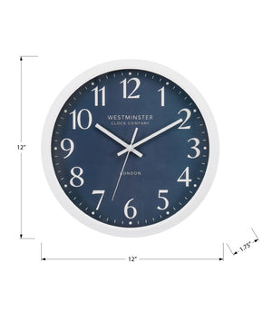 Monarch Specialties Clocks, Sleek 12" Round Wall Clock With Dark Bronze Dial, Silent Quartz Movement, Modern Accent BLUE,WHITE I 9116