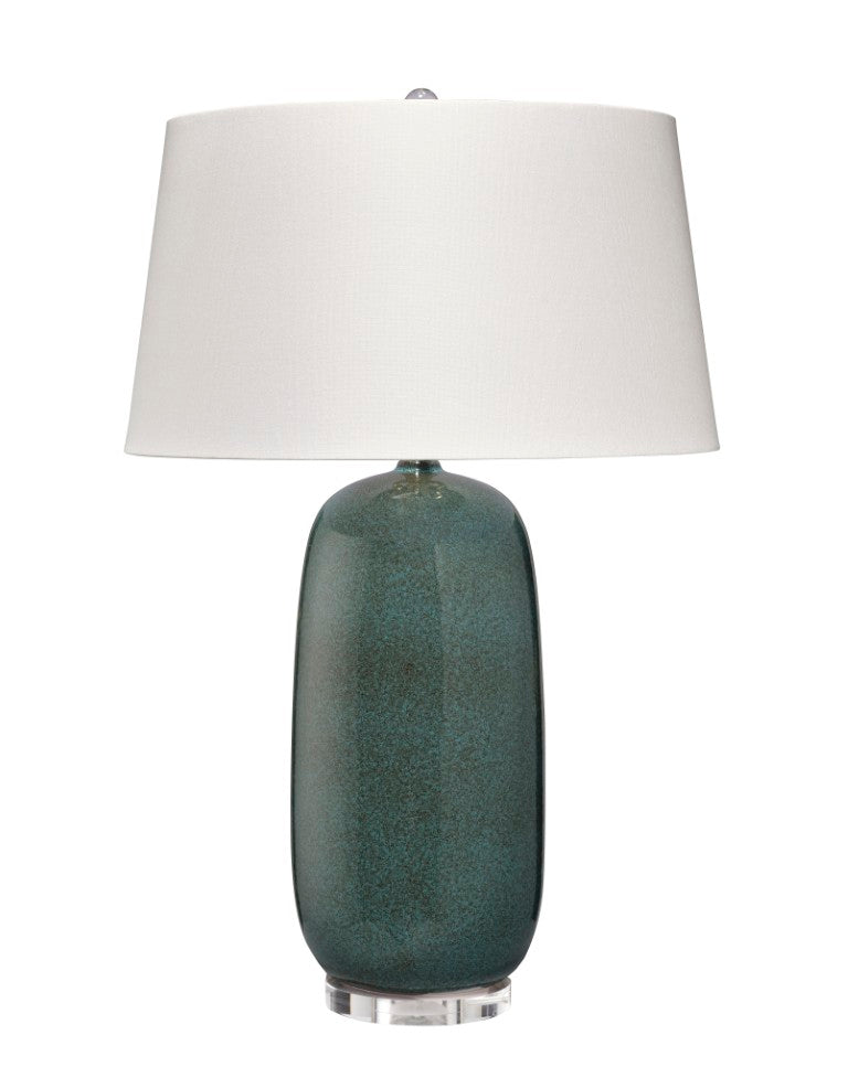 Jamie Young Co. Balsam Ceramic Table Lamp Teal - Handcrafted Reactive Glaze, White Linen Drum Shade, Midcentury Chic 9BASALMTLTE