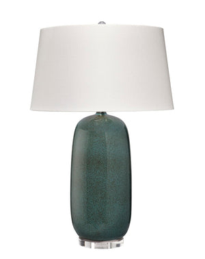 Jamie Young Co. Balsam Ceramic Table Lamp Teal - Handcrafted Reactive Glaze, White Linen Drum Shade, Midcentury Chic 9BASALMTLTE