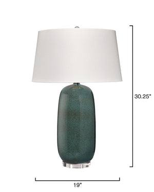 Jamie Young Co. Balsam Ceramic Table Lamp Teal - Handcrafted Reactive Glaze, White Linen Drum Shade, Midcentury Chic 9BASALMTLTE