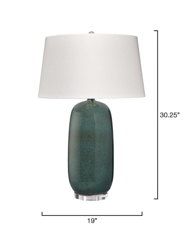 Jamie Young Co. Balsam Ceramic Table Lamp Teal - Handcrafted Reactive Glaze, White Linen Drum Shade, Midcentury Chic 9BASALMTLTE