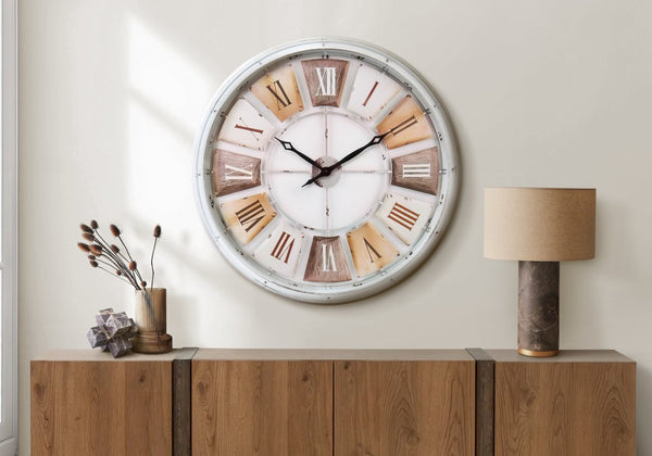 Monarch Specialties Clocks, 30" Oversized Transitional Wall Clock With Antique-Inspired Dial, Quiet Quartz Movement WHITE,BLACK,BROWN,NATURAL I 9036