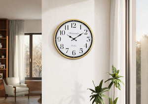 Monarch Specialties Clocks, 16" Round Wall Clock With Antique Metallic Frame, Silent Quartz Movement, Easy-Read Dial GOLD,BLACK,WHITE I 9088