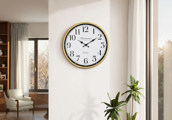 Monarch Specialties Clocks, 16" Round Wall Clock With Antique Metallic Frame, Silent Quartz Movement, Easy-Read Dial GOLD,BLACK,WHITE I 9088