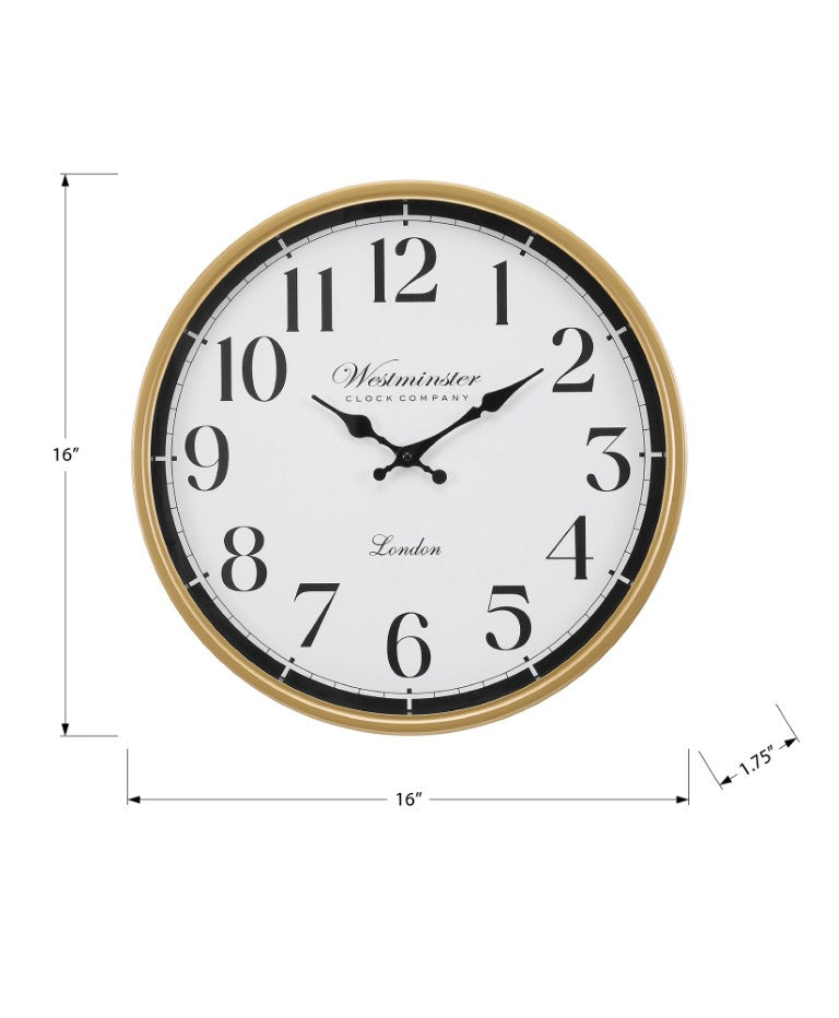 Monarch Specialties Clocks, 16" Round Wall Clock With Antique Metallic Frame, Silent Quartz Movement, Easy-Read Dial GOLD,BLACK,WHITE I 9088