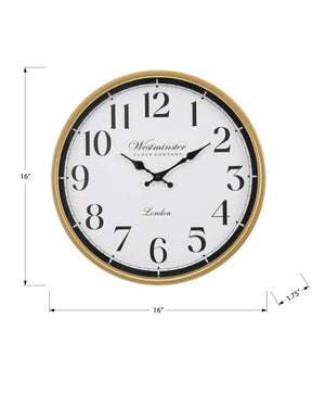 Monarch Specialties Clocks, 16" Round Wall Clock With Antique Metallic Frame, Silent Quartz Movement, Easy-Read Dial GOLD,BLACK,WHITE I 9088