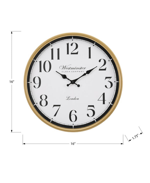 Monarch Specialties Clocks, 16" Round Wall Clock With Antique Metallic Frame, Silent Quartz Movement, Easy-Read Dial GOLD,BLACK,WHITE I 9088