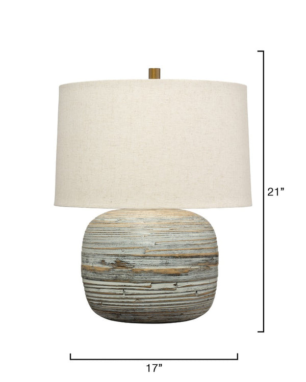 Jamie Young Co. Cocoon Handcrafted White Washed Bamboo Table Lamp With Linen Drum Shade, Brass Accents, Rustic Chic 9COCOONTLWH