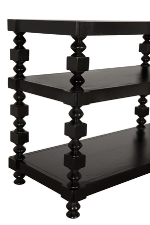 Maurice Three Tier Console Table with Spindle Legs and Hand Rubbed Mahogany Veneer Finish