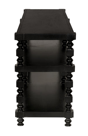 Maurice Three Tier Console Table with Spindle Legs and Hand Rubbed Mahogany Veneer Finish