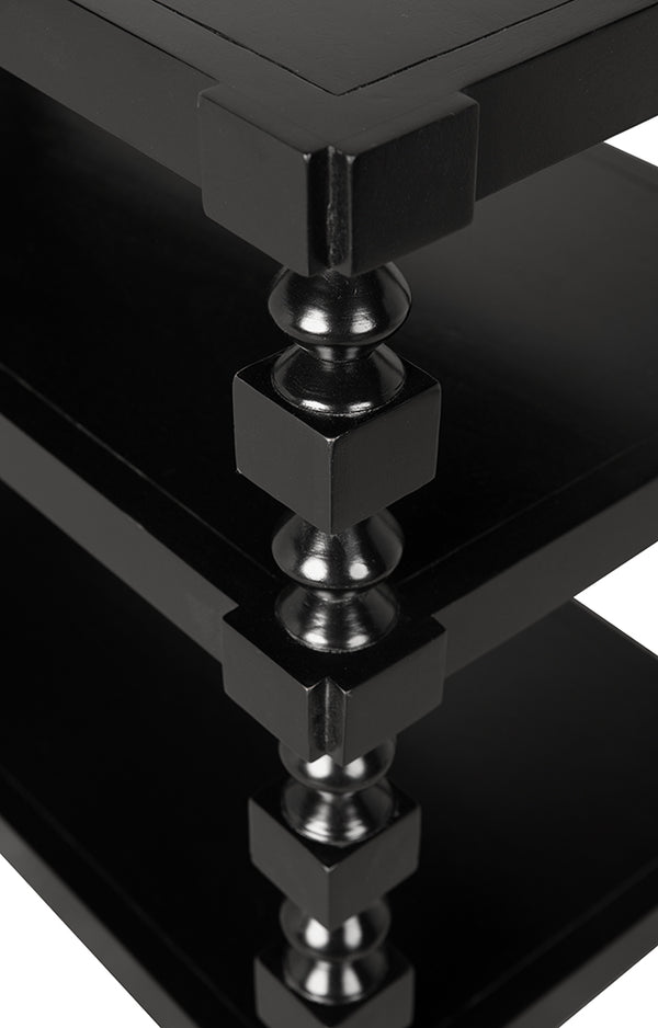 Maurice Three Tier Console Table with Spindle Legs and Hand Rubbed Mahogany Veneer Finish