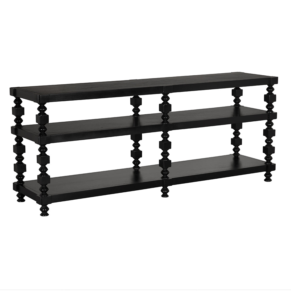Maurice Three Tier Console Table with Spindle Legs and Hand Rubbed Mahogany Veneer Finish