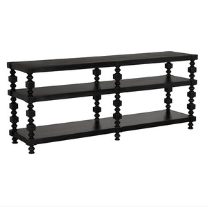 Maurice Three Tier Console Table with Spindle Legs and Hand Rubbed Mahogany Veneer Finish