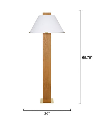 Jamie Young Co. Craftsman Hand-Carved Oak Floor Lamp With Linen Cone Shade, Brass Base, Warm Modern Accent 9CRAFTSFLNA