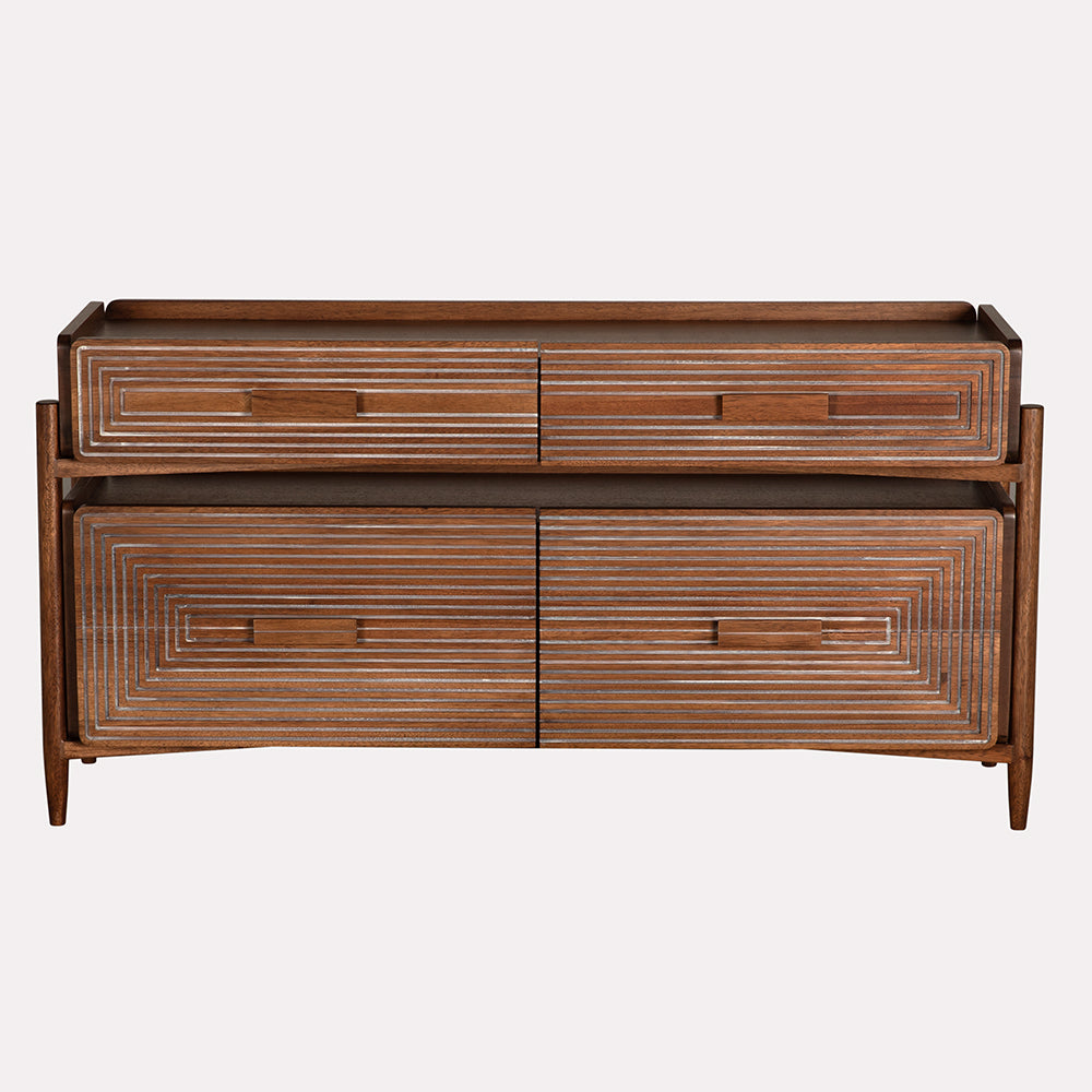 Savino Sideboard Four Drawer Walnut Veneer Buffet for Dining or Living Spaces