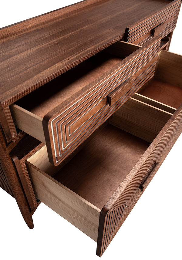 Savino Sideboard Four Drawer Walnut Veneer Buffet for Dining or Living Spaces