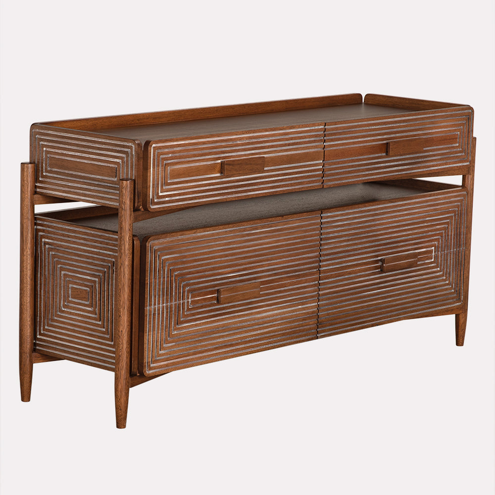 Savino Sideboard Four Drawer Walnut Veneer Buffet for Dining or Living Spaces