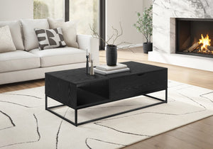 Monarch Specialties Coffee Lift-Top Coffee Table With Hidden Storage And Open Shelf, Durable Laminate Top, Modern Chic BLACK I 2826