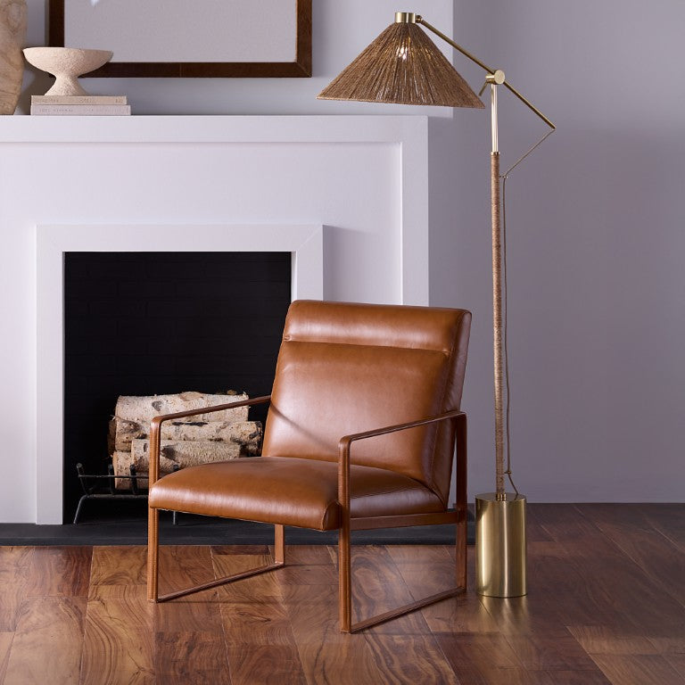 Jamie Young Co. Fitzgerald Handwoven Jute Floor Lamp With Brushed Brass Base, Coastal Acacia Wood Texture, 40"H 9FITZGERFLNA