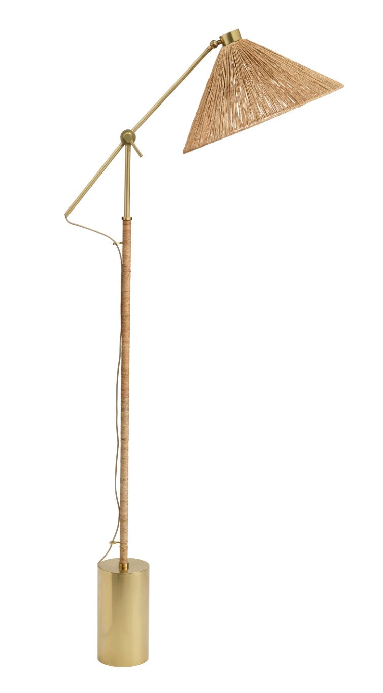 Jamie Young Co. Fitzgerald Handwoven Jute Floor Lamp With Brushed Brass Base, Coastal Acacia Wood Texture, 40"H 9FITZGERFLNA
