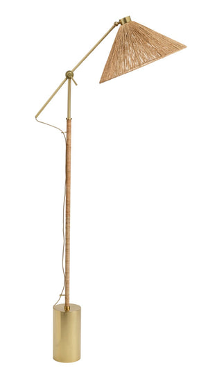 Jamie Young Co. Fitzgerald Handwoven Jute Floor Lamp With Brushed Brass Base, Coastal Acacia Wood Texture, 40"H 9FITZGERFLNA