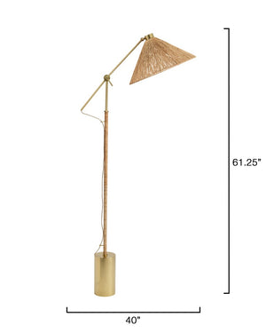 Jamie Young Co. Fitzgerald Handwoven Jute Floor Lamp With Brushed Brass Base, Coastal Acacia Wood Texture, 40"H 9FITZGERFLNA