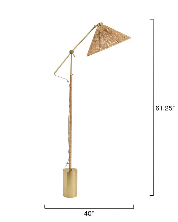 Jamie Young Co. Fitzgerald Handwoven Jute Floor Lamp With Brushed Brass Base, Coastal Acacia Wood Texture, 40"H 9FITZGERFLNA