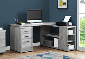 Monarch Specialties Computer L-Shaped Corner Desk With Reclaimed Wood-Look Laminate, Reversible Setup & Storage Drawers GREY I 7421