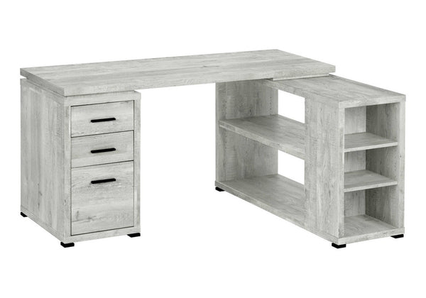Monarch Specialties Computer L-Shaped Corner Desk With Reclaimed Wood-Look Laminate, Reversible Setup & Storage Drawers GREY I 7421
