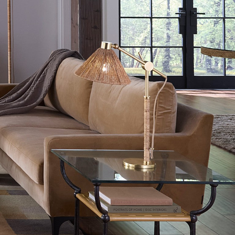Jamie Young Co. Fitzgerald Abaca Rope Table Lamp With Brushed Brass Base, Jute Cone Shade — Coastal Warmth & Texture 9FITZGERTLNA