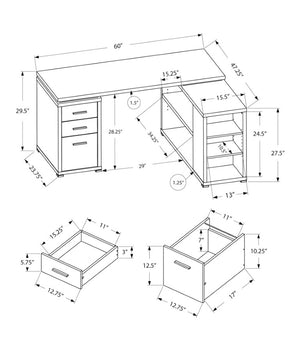Monarch Specialties Computer L-Shaped Corner Desk With Reclaimed Wood-Look Laminate, Reversible Setup & Storage Drawers GREY I 7421