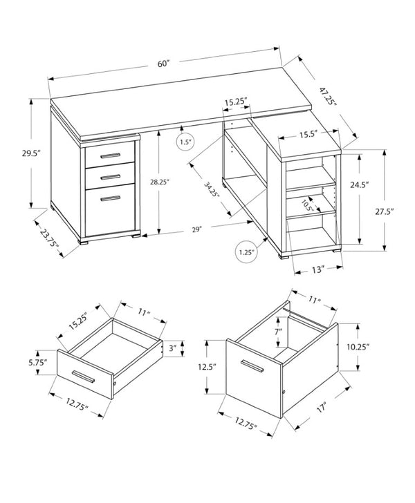 Monarch Specialties Computer L-Shaped Corner Desk With Reclaimed Wood-Look Laminate, Reversible Setup & Storage Drawers GREY I 7421