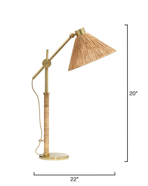 Jamie Young Co. Fitzgerald Abaca Rope Table Lamp With Brushed Brass Base, Jute Cone Shade — Coastal Warmth & Texture 9FITZGERTLNA