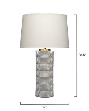 Jamie Young Co. Wright Handcrafted Ceramic Table Lamp In Light Blue Reactive Glaze With Linen Shade & Brass Accents 9WRIGHTTLBL