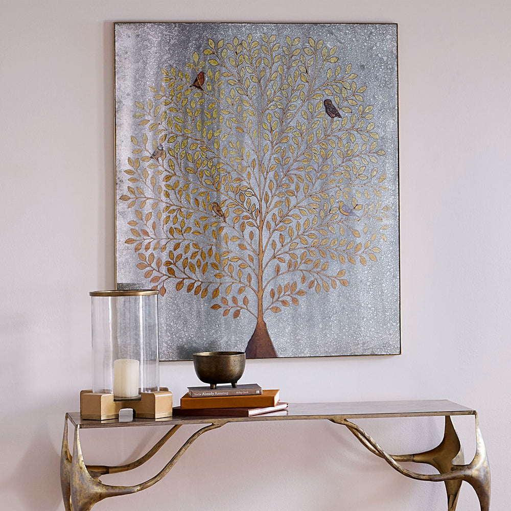 Jamie Young Co. Provenance Gilded Tree Of Life Antiqued Glass Wall Art With Multicolored Birds, 42"H X 36"W Decor 8PROV-WASL