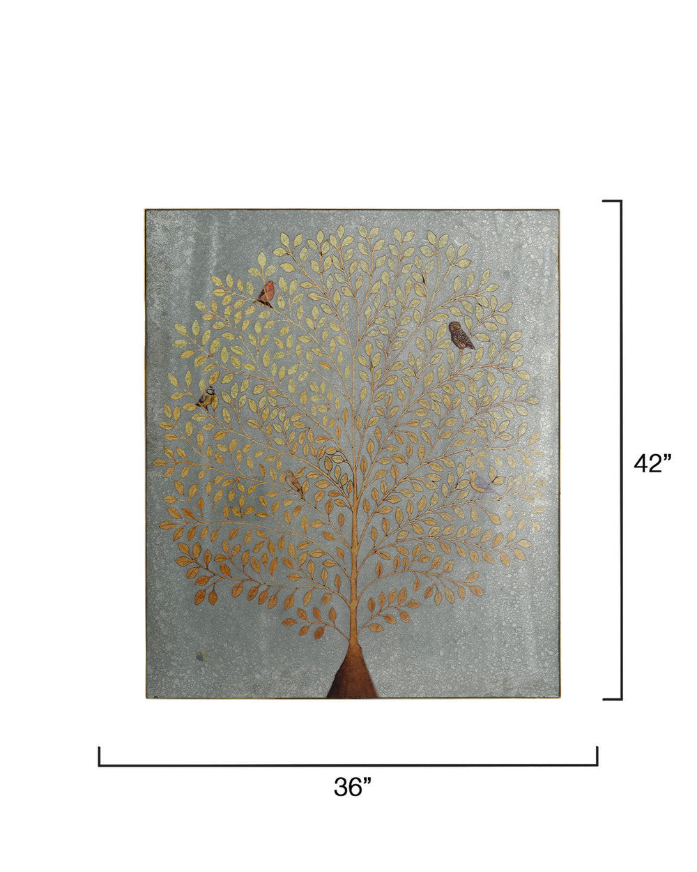 Jamie Young Co. Provenance Gilded Tree Of Life Antiqued Glass Wall Art With Multicolored Birds, 42"H X 36"W Decor 8PROV-WASL