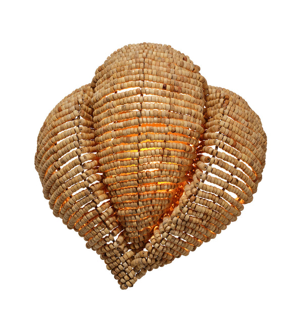 Jamie Young Co. Anguilla Natural Mango Wood Beaded Wall Sconce With Antique Brass Backplate, Handcrafted Coastal Flair 16.5"H x 14.5"W x 6.5"D 4ANGU-SCNA