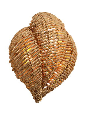 Jamie Young Co. Anguilla Natural Mango Wood Beaded Wall Sconce With Antique Brass Backplate, Handcrafted Coastal Flair 16.5"H x 14.5"W x 6.5"D 4ANGU-SCNA