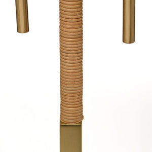 Jamie Young Co. Harrison Rattan Table Lamp With Brushed Brass Base, White Ramie Shade, Handcrafted Tropical Style, Dimmable 9HARRISTLNA