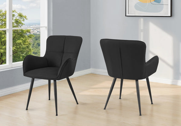 Monarch Specialties Dining Suede-Look Upholstered Side Chairs Set Of 2 With Tufted Padded Back, Metal Legs, Modern Comfort Warranty BLACK I 1160