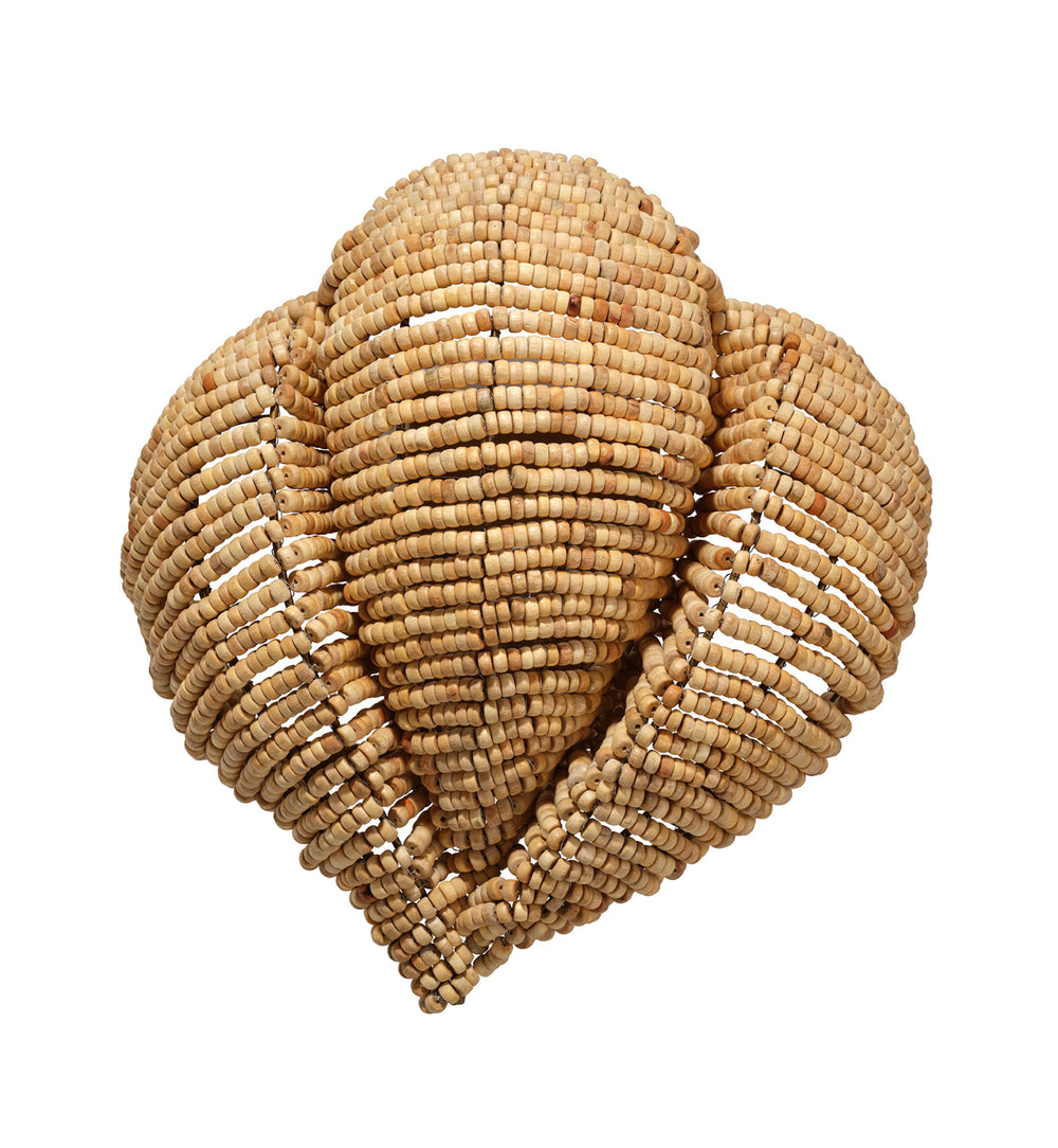 Jamie Young Co. Anguilla Natural Mango Wood Beaded Wall Sconce With Antique Brass Backplate, Handcrafted Coastal Flair 16.5"H x 14.5"W x 6.5"D 4ANGU-SCNA