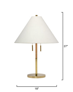 Jamie Young Co. Harrison Rattan Table Lamp With Brushed Brass Base, White Ramie Shade, Handcrafted Tropical Style, Dimmable 9HARRISTLNA